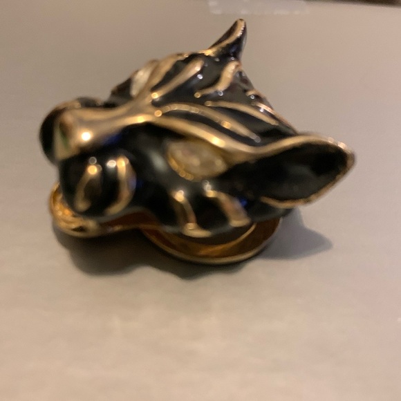 Vintage Michele Lynn Jaguar scarf clip enamel rhinestone on gold plate - Picture 3 of 9